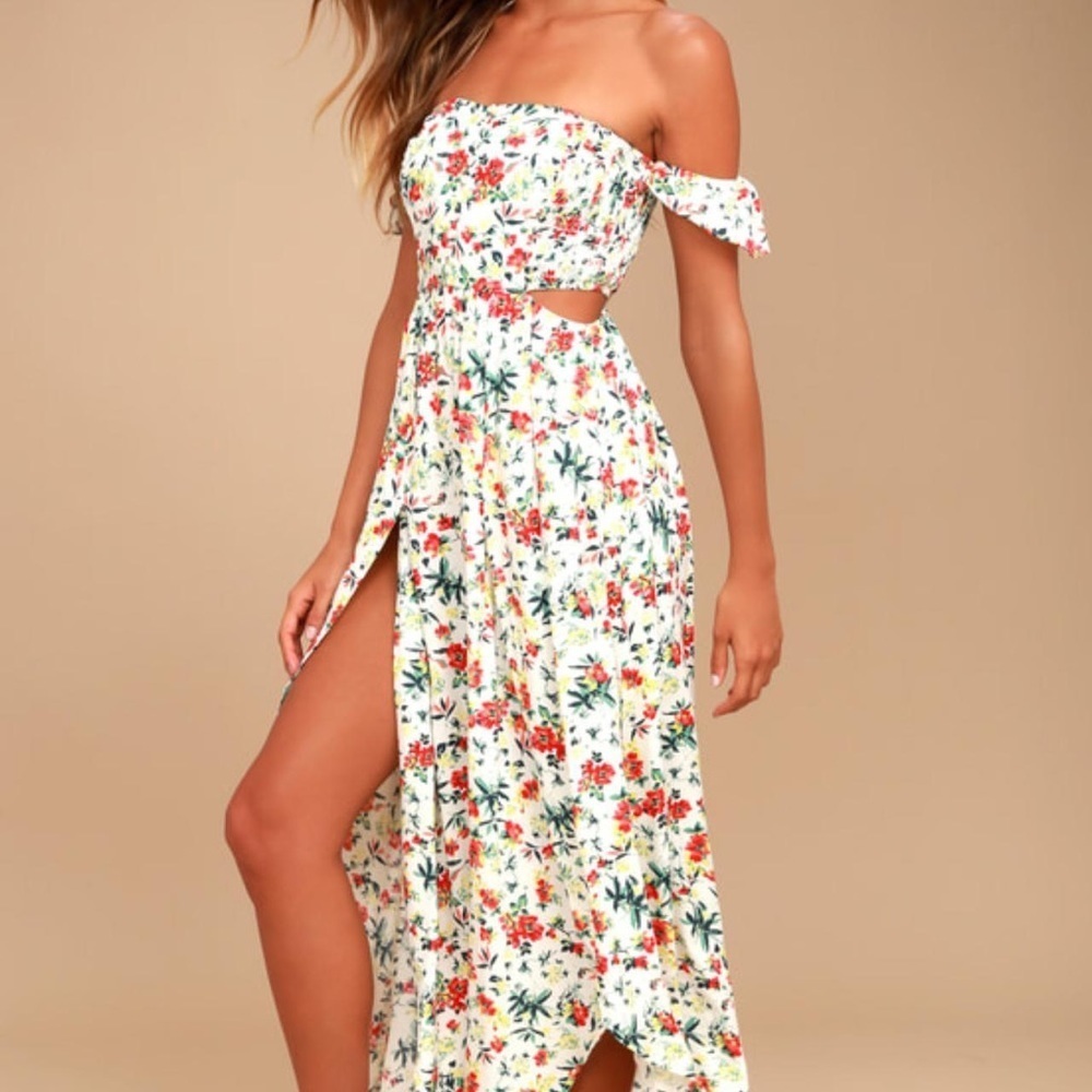 [lush] Cream Floral Print Off-the-Shoulder Maxi Dress Women’s Size S